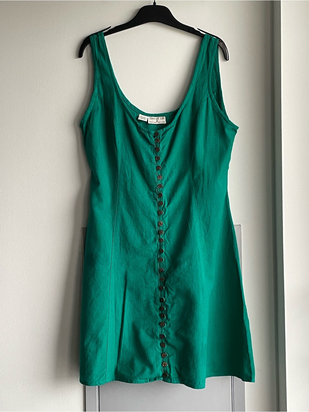 TREE OF LIFE Emerald Green Button-Front Mini Dress